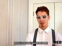 Debt4k. hot debtor polly yangs is dancing for two debt collectors and then gets fucked in Double Penetration