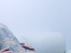 Pervert Skins the Perfect Pussy of Tattooed MILF in Glasses: Cock Spanking on Big Tits