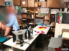 Emo teen caught stealing has to fuck the security guard