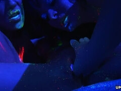 Three horny sluts lick each other before toying tight butts