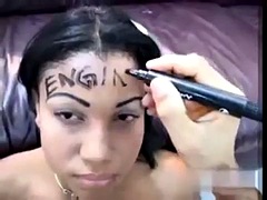 Gros seins, Sucer une bite, Brunette brune, Tir de sperme, Faciale, Hard, Léchez, Suçant