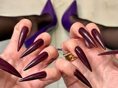 Dark Purple Long Nails, Claws, Palms Spreading Very Wide, Pvc on Me