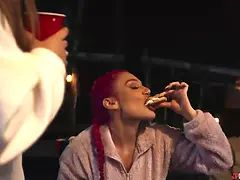 Digital playground - avn award winning girl Kira Noir takes 2 Big Dicks bound up