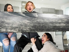 Tette grandi, Pompino, Brunetta, Da dietro, Toccando, Sega, Cucina, Terzetto