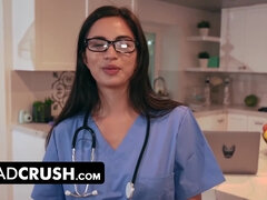 Cute Nurse Stepdaughter Scarlett Alexis Tests How Long Stepdad Can Last Without Cummming