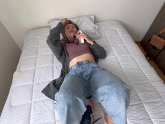 I stroke myself and suck him then get fucked and scream like the big slut I am