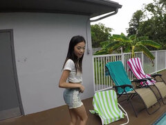 Skinny asian love doll Vina Sky having sex with her boyfriend by the pool