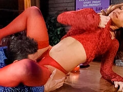 엉덩이, 머리카락이 많은, 핸드잡, 대단히, 보지, 빨간 머리, 스타킹, 빈티지