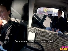 Cabbie in fishnets Lady Bug fucks in the car