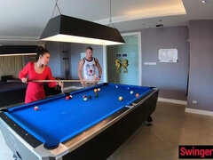 Amateur couple plays pool and has passionate sex afterwards