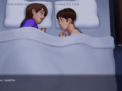 Jazziuu fucks her stepmom's big natural tits in bed - Summertime Saga MILF action