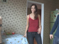 Russian girl is cheating her boyfriend right before his eyes