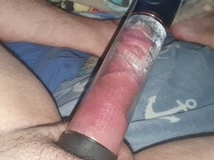 Caught by my best friend using a sex pump, she goes wild and gives an intense handjob