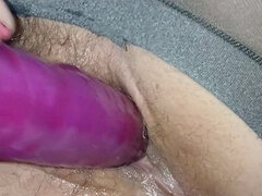 素人, ディルド, 女, ギリシア人, 毛深い, オナニー, 穴開きパンティ, 一人