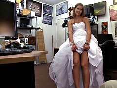 Slut pawns her wedding dress and screwed at the pawnshop