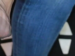 Black Nylons & Peeptoes with Blue Jeans: Dangling & Foot Tease in Size 35
