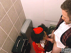 mouthwatering ebony stewardess bounces on a milky rod wildly
