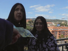 Mamada, Lesbiana, Dinero, Al aire libre, Público, Trio