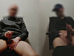Caught an older straight guy jerking off with his young gay neighbor, which ended with huge creamy cumshots
