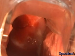 Teen stripper opens her pussy with speculum and POV sucks cock