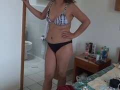 Curvy stepmom at the beach in a skimpy bikini seeks a hung stud to satisfy her desires