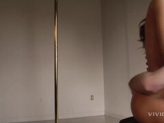 Stripper Farrah dancing on pole and big cock - big fake tits