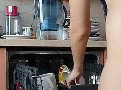 Hairy Brunette Pussy, Big Tits, Sensual Hairy Woman in the Kitchen.