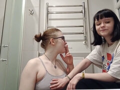 Natural tits, smoking fetish, kissing lesbian