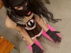 Crossdressing sissy maid follows dominatrix's dirty commands