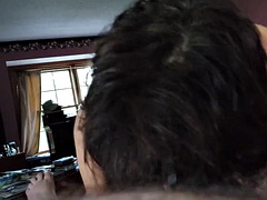 Fully naked amateur milf Diane sucks and swallows the biggest cock of her life