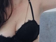 Taking off My Bra While Giving My Dildo Some Mouth Love