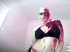 super-naughty zombie gets her pack of hard-on and jizz