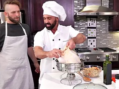 Fisting gay cook fisting and barebacking fucks assistant in the kitchen