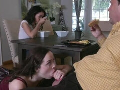 Bestie Spies Aliya Brynn Gagging on Stepdad's Big Cock Under the Table