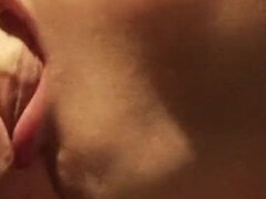 Insatiable Kaia gets cum in her face with a dildo in her pussy