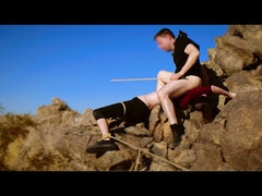 DOMTHENATION - Extraordinary face sitting on rocks with urinate gulping and lashing