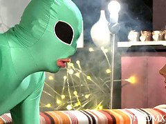 Mother lonely housewife gets deep probe from alien on halloween