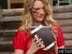 Football player encourages herself by masturbation