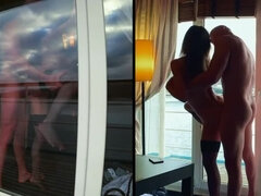 Couple Captures Intimate Moment on Balcony Cam, Girlfriend Swallows Cum at Window - Mia Bandini