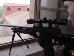 Sniper - busty brunette anissa kate in military fetish hardcore