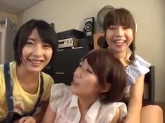 Steamy Japanese foursome with three slim ladies