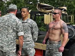Gay guys from the army love to fuck in the ass in group sex