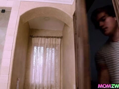 浴室, デカパイ, フェラチオ, 茶髪の, ハードコア, なめる, 淫乱熟女, オマンコ