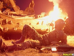 A horny military girl gets a sergeant off with her mouth and cunt