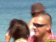 Strand, Bikini, Sperma shot, Utomhus, Party, Verklighet, Suger