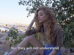 Blondynka, Kutas, Europejski, Naturalne cycki, Na wolnym powietrzu, Punkt widzenia, Publiczny, Spanking