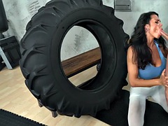 Oiled up anal milfy gets drilled after gym by her trainer