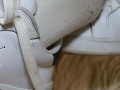 Lavender Leggings, Worn White Socks & Sneakers - Foot Tease & Shoeplay