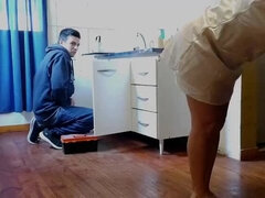 Hot MILF Esperanza Gets Fucked by Plumber in Kitchen - Blowjob, Facial, Cum in Mouth