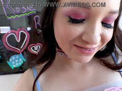 Watch Rochelle Richards, 18 YO, braces babe, take a massive cock POV and swallow a massive load